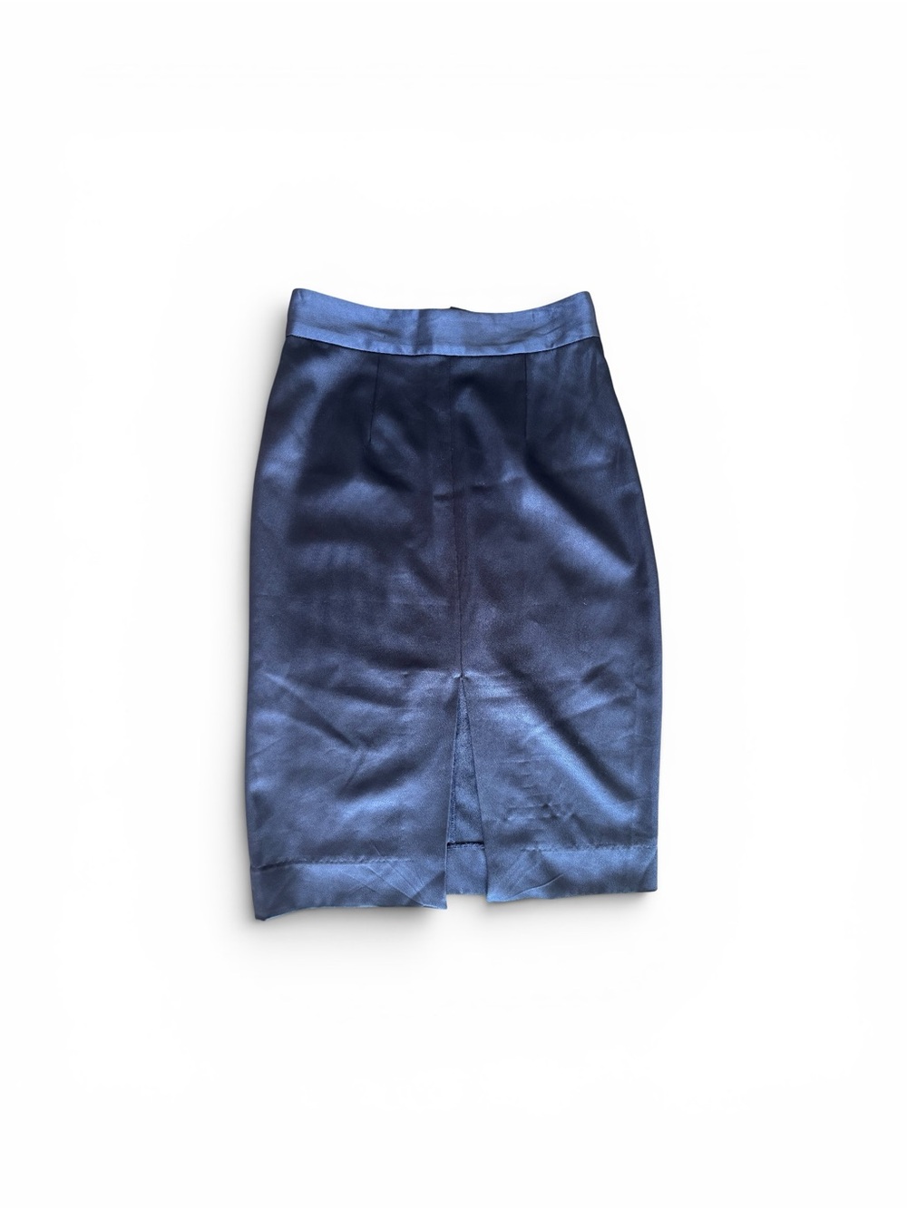 L'AGENCE Navy Satin Pencil Skirt
